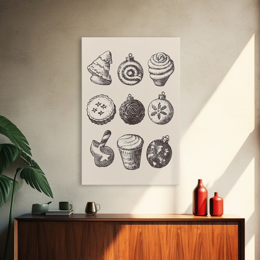 Rustic Boho Christmas Cookies Canvas Print - Framed Canvas - Minimalist Christmas Art - Boho Christmas Art - Rustic Christmas Art