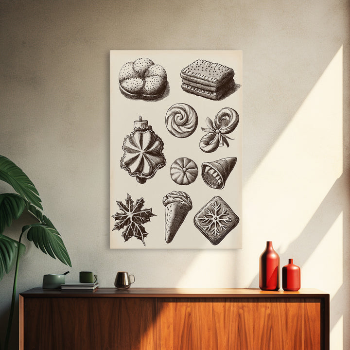 Cute Christmas Cookies Canvas Print - Framed Canvas - Minimalist Christmas Art - Boho Christmas Art - Rustic Christmas Art