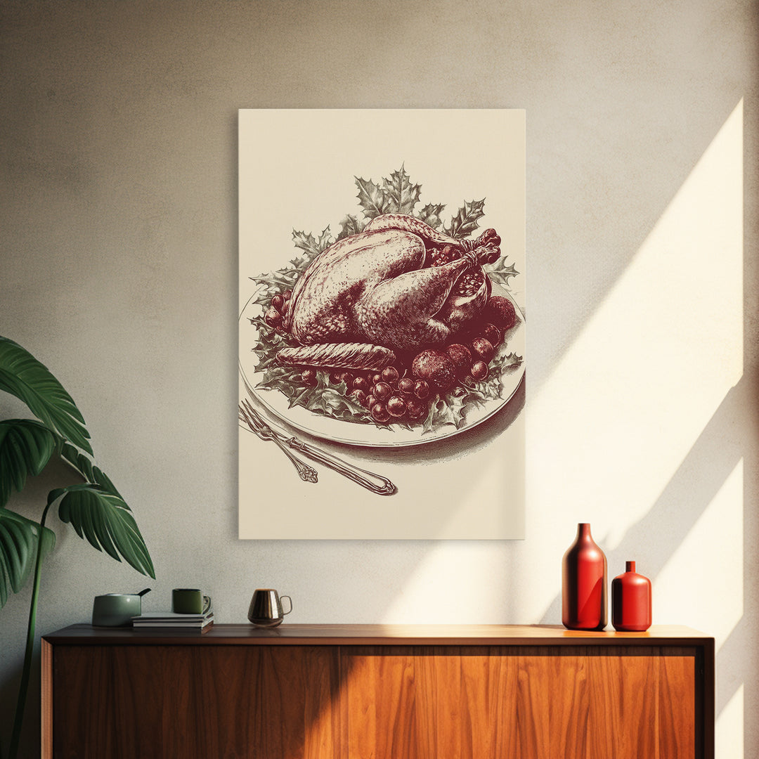 Christmas Turkey Canvas Print - Framed Canvas - Minimalist Christmas Art - Boho Christmas Art - Rustic Christmas Art
