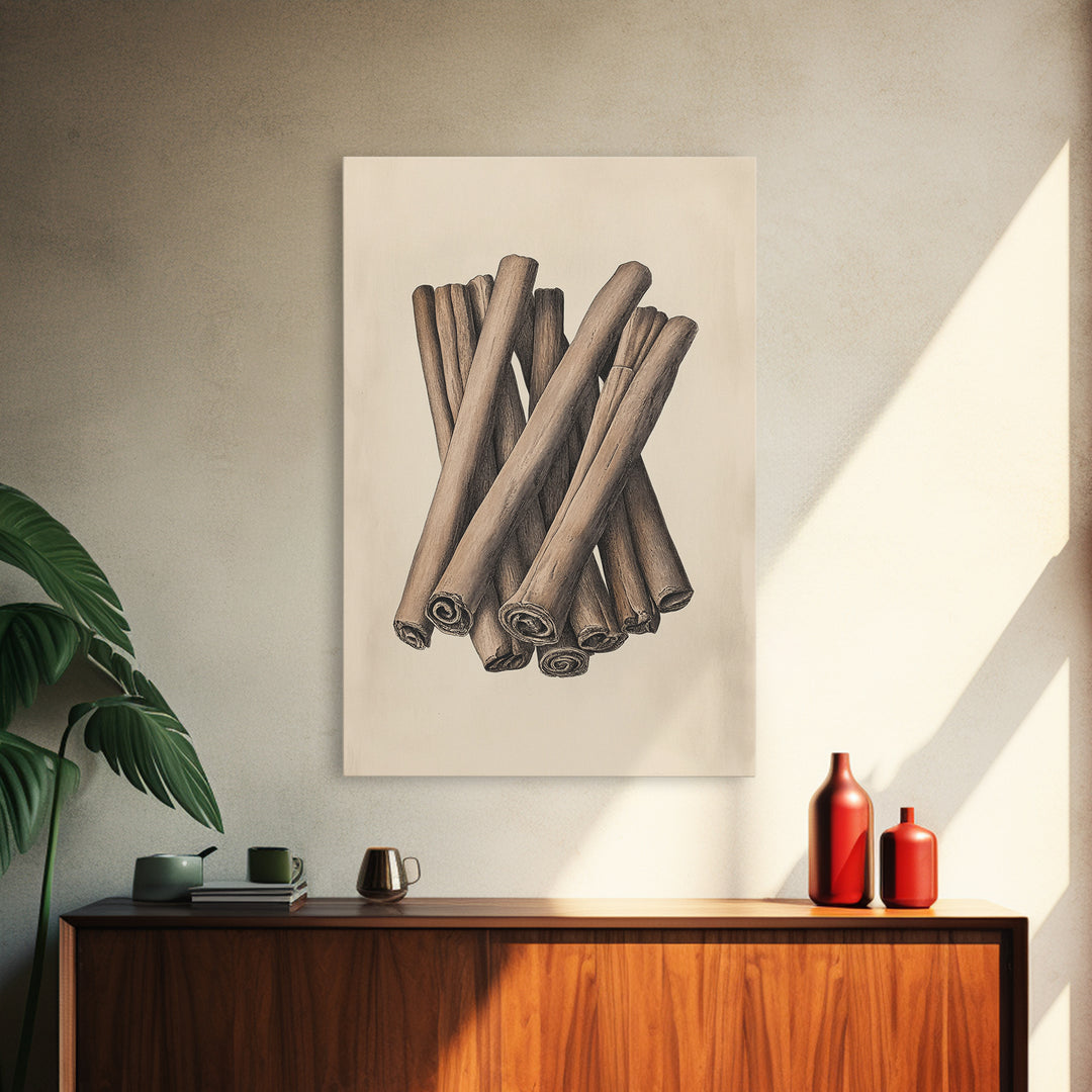Christmas Cinnamon Sticks Canvas Print - Framed Canvas - Minimalist Christmas Art - Boho Christmas Art - Rustic Christmas Art