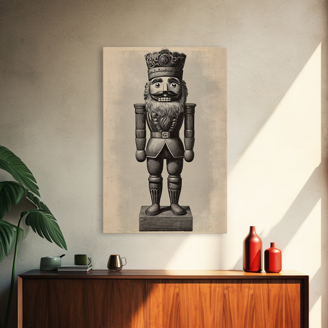 Vintage Nutcracker Canvas Print - Framed Canvas - Minimalist Christmas Art - Boho Christmas Art - Rustic Christmas Art