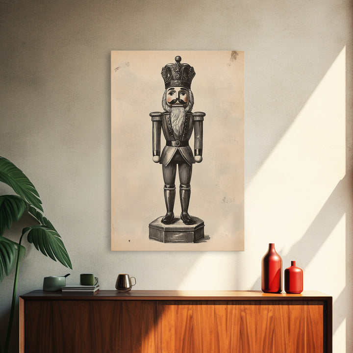 Retro Nutcracker Canvas Print - Framed Canvas - Minimalist Christmas Art - Boho Christmas Art - Rustic Christmas Art
