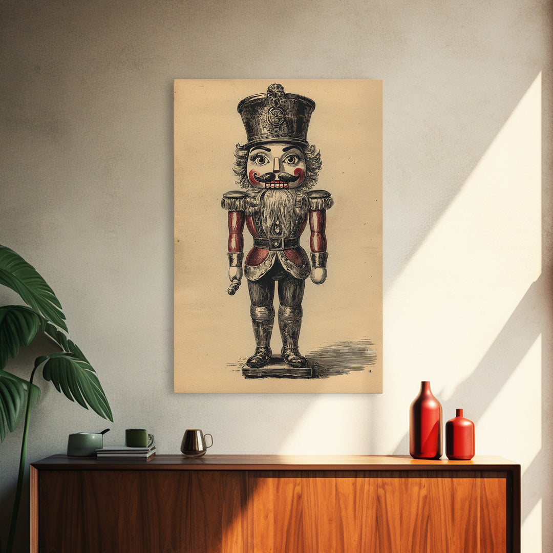 Christmas Nutcracker Canvas Print - Framed Canvas - Minimalist Christmas Art - Boho Christmas Art - Rustic Christmas Art