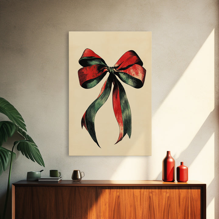 Christmas Bow Canvas Print - Framed Canvas - Minimalist Christmas Art - Boho Christmas Art - Rustic Christmas Art
