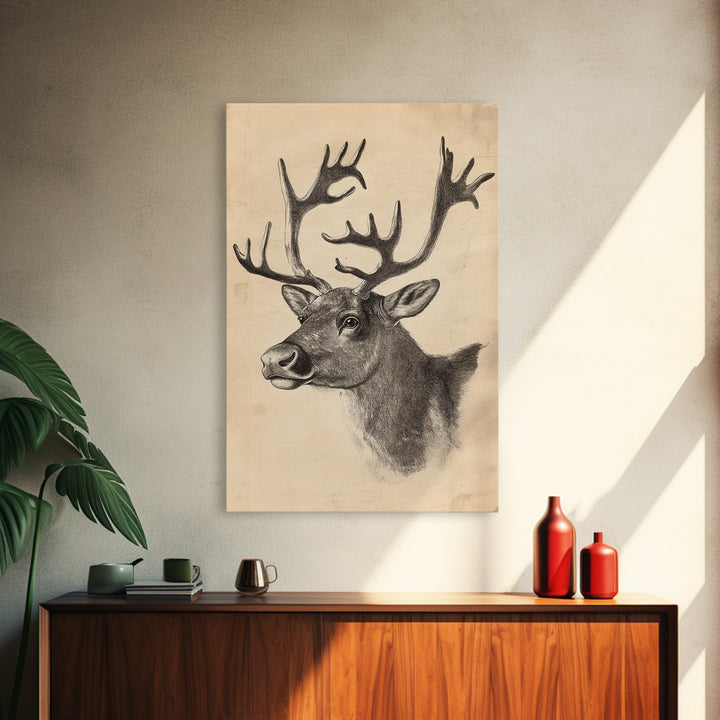 Christmas Reindeer Canvas Print - Framed Canvas - Minimalist Christmas Art - Boho Christmas Art - Rustic Christmas Art