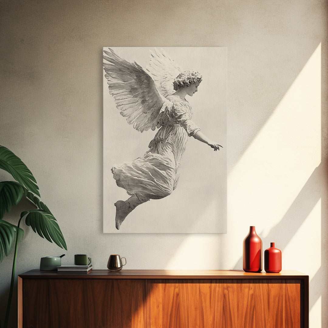 Christmas Angel Canvas Print - Framed Canvas - Minimalist Christmas Art - Boho Christmas Art - Rustic Christmas Art