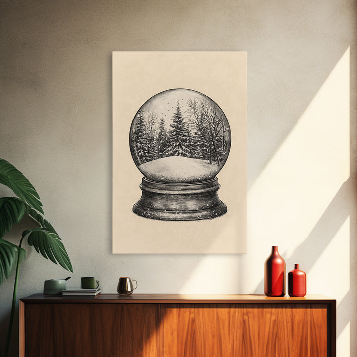 Christmas Snowglobe Canvas Print - Framed Canvas - Minimalist Christmas Art - Boho Christmas Art - Rustic Christmas Art