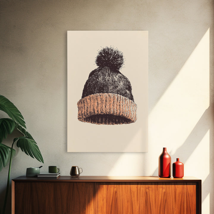 Christmas Beanie Hat Canvas Print - Framed Canvas - Minimalist Christmas Art - Boho Christmas Art - Rustic Christmas Art