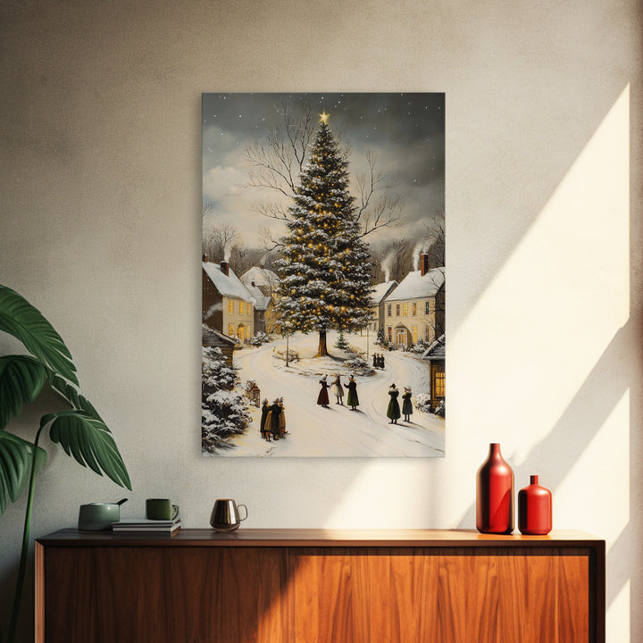 Christmas Village Wall Art Canvas Print | Christmas Village Painting | Winter Home Decor | Winter Art