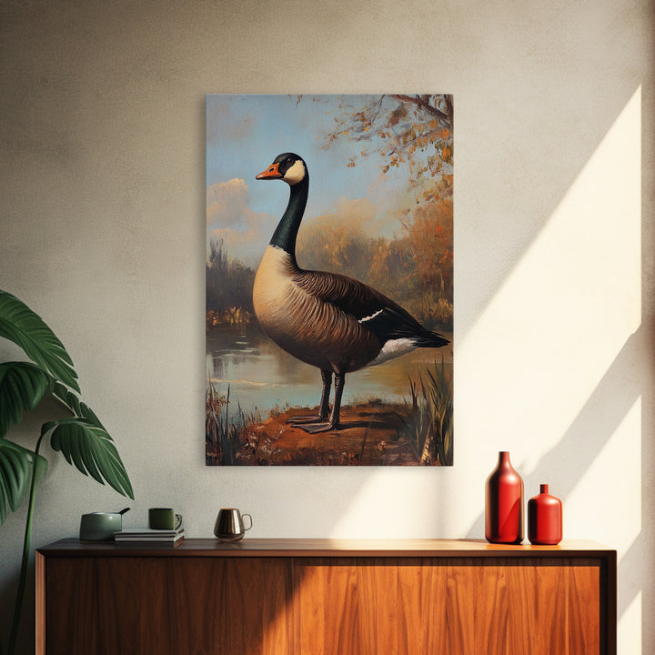 Rustic Cabin Wall Art, Goose Painting Framed Canvas Print, Rustic Farmhouse Wall Art, Guest Room Decor, Traditional American Art