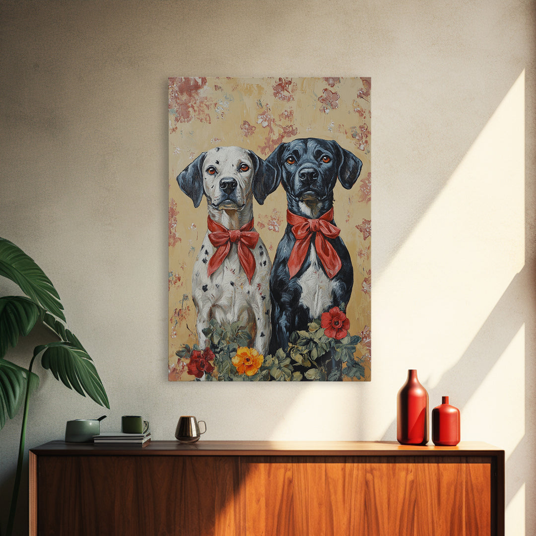 Christmas Dalmations Canvas Print, Cute Dog Wall Art, Dog Painting