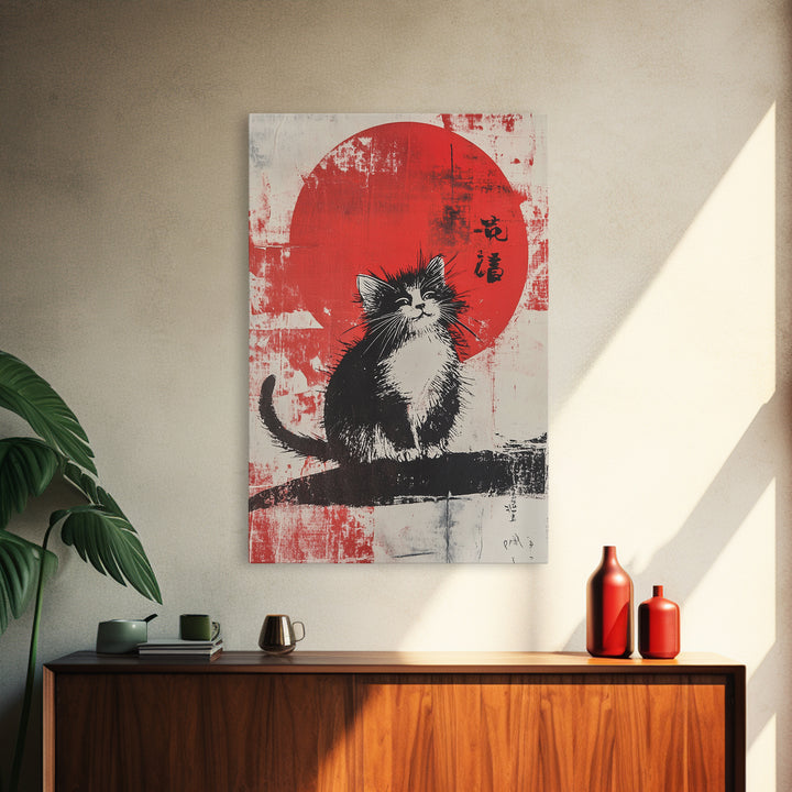 Cute Wabi Sabi Cat, Cat Mini Framed Print, Black Cat Painting, Original Pet Portrait, Wabi Sabi Cat, Gallery Wall, Kitty Art, Cat Gift