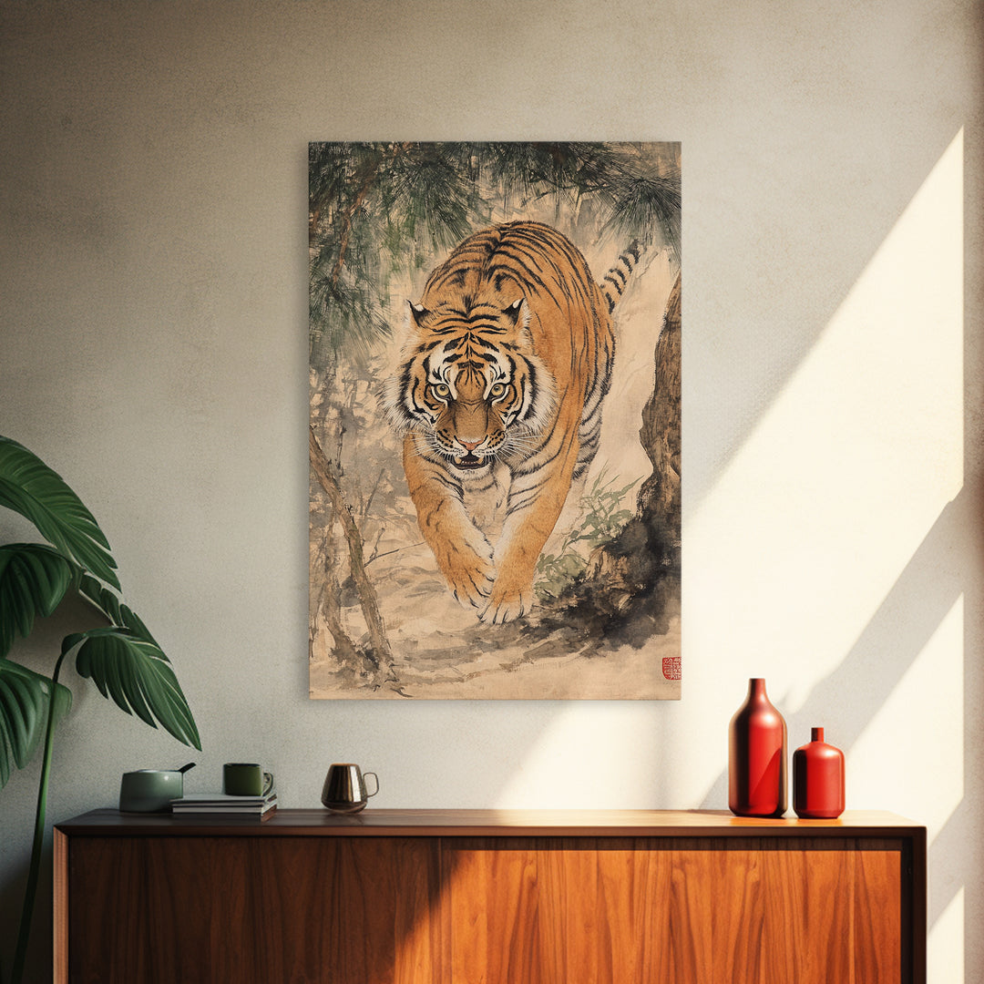 Animal Canvas Poster - Wild Animal Wall Art - Man Cave Canvas - Personalized Gift For Dad - Tiger Painting - Wabi Sabi Art - Framed Wall Art