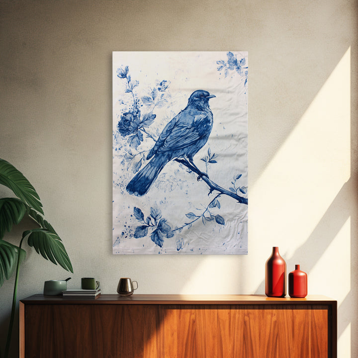 Chinoiserie Style Painting Print Of a Bird, Framed Canvas Print, Chinoiserie Wall Art