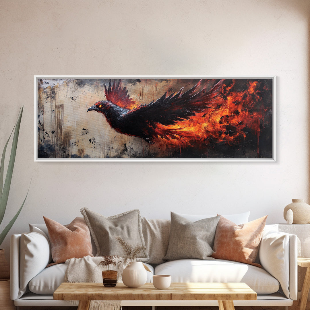 Panoramic Phoenix Painting Print, Phoenix Wall Art, Framed Canvas Art, Phoenix Painting, Phoenix Decor, Rebirth, Trendy Wall Art