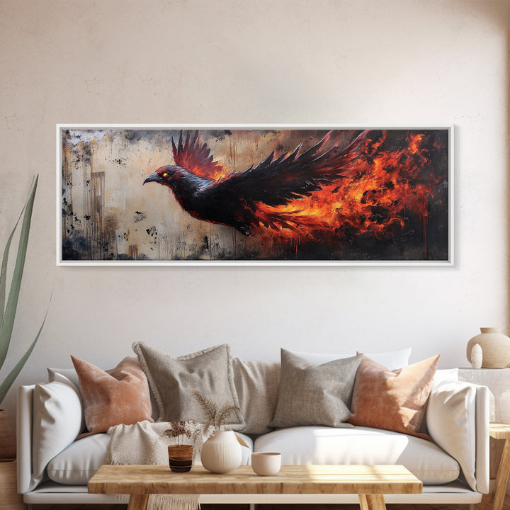Panoramic Phoenix Painting Print, Phoenix Wall Art, Framed Canvas Art, Phoenix Painting, Phoenix Decor, Rebirth, Trendy Wall Art