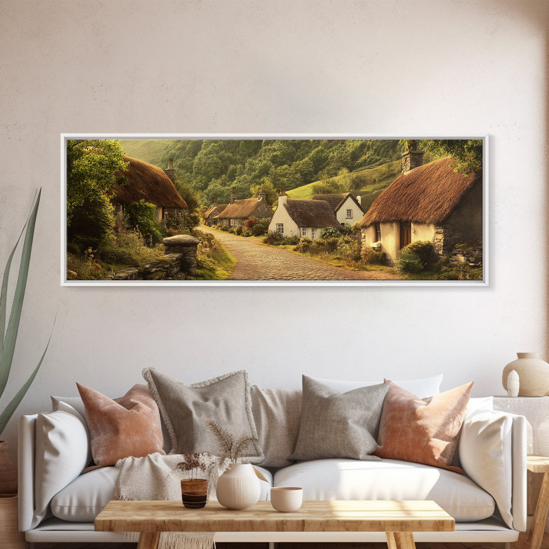 Cute Irish Village Framed Canvas Print, Ireland Painting Print, Ireland Wall Art, Irish Home Decor, Irish Painting, Panoramic Print