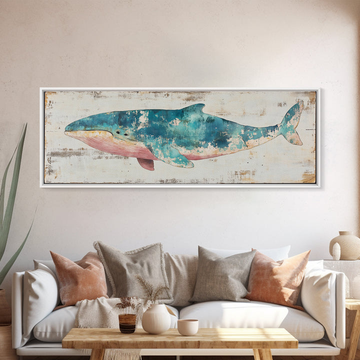 Humpback Whale Panoramic Wall Art Canvas Print - Wood Framed Canvas - Nautical Decor - Ready To Hang, Whale Art, Whale Fine Art