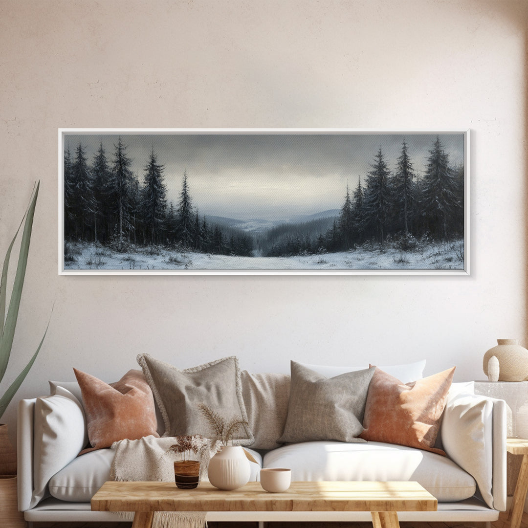 Bleak Winter Landscape Painting Print, Wood Framed Wall Art, Landscape Painting Original, Panoramic Wall Art, Horizontal Large Art