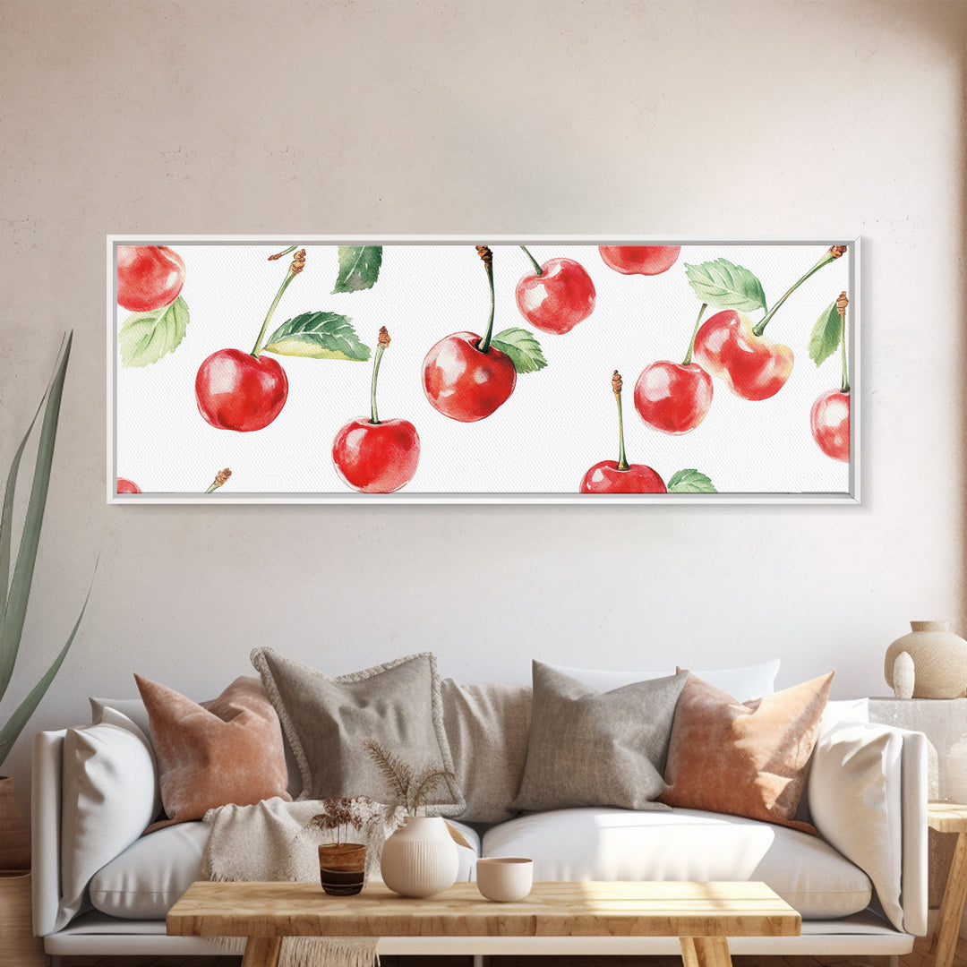 Chery Wall Art Canvas Print - Horizontal Extra Wide Wall Art - Panoramic Kitchen Decor - Kitchen Painting - Cherry Painting - Cherry Decor