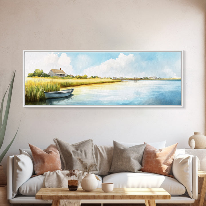 Beautiful Sescape Landscape Painting Print - Panoramic Wall Art - Nautical Landscape Painting, Beach House Art, Lake House Art