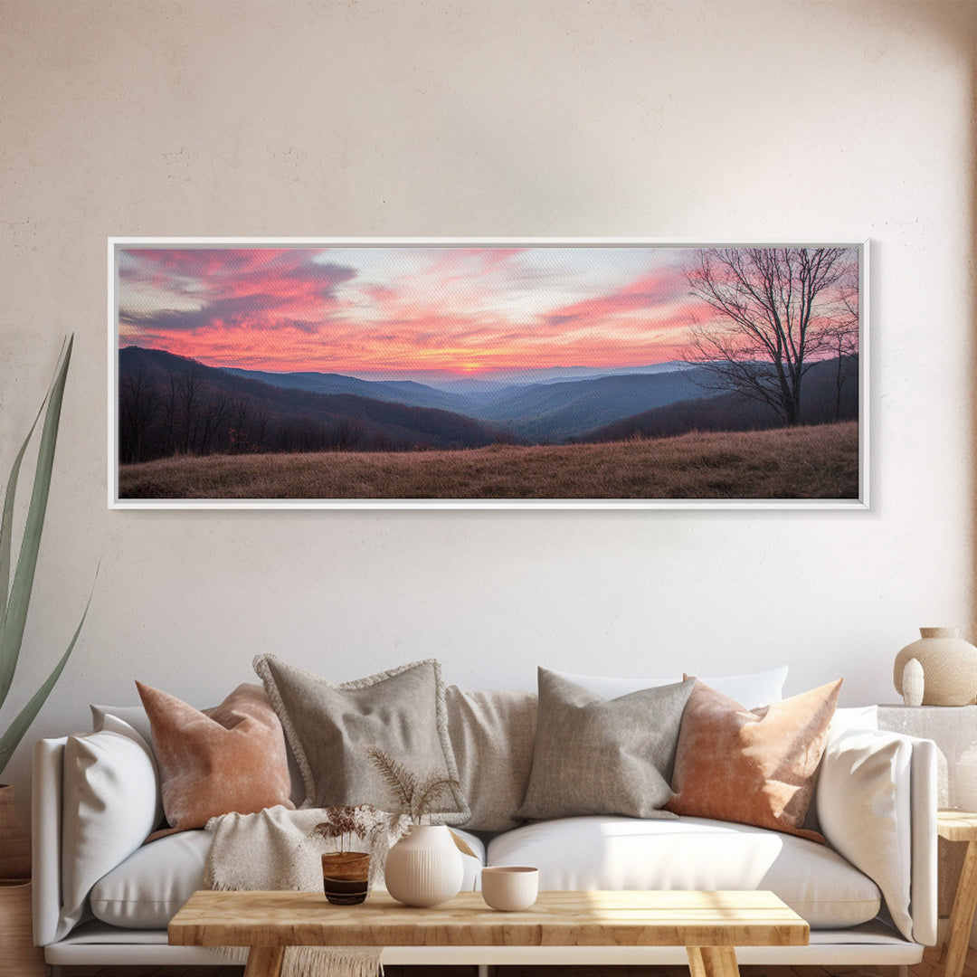 Great Smoky Mountains Panoramic Wall Art Canvas Print, Smoky Mountains Photography Style Wall Art, Landscape Painting