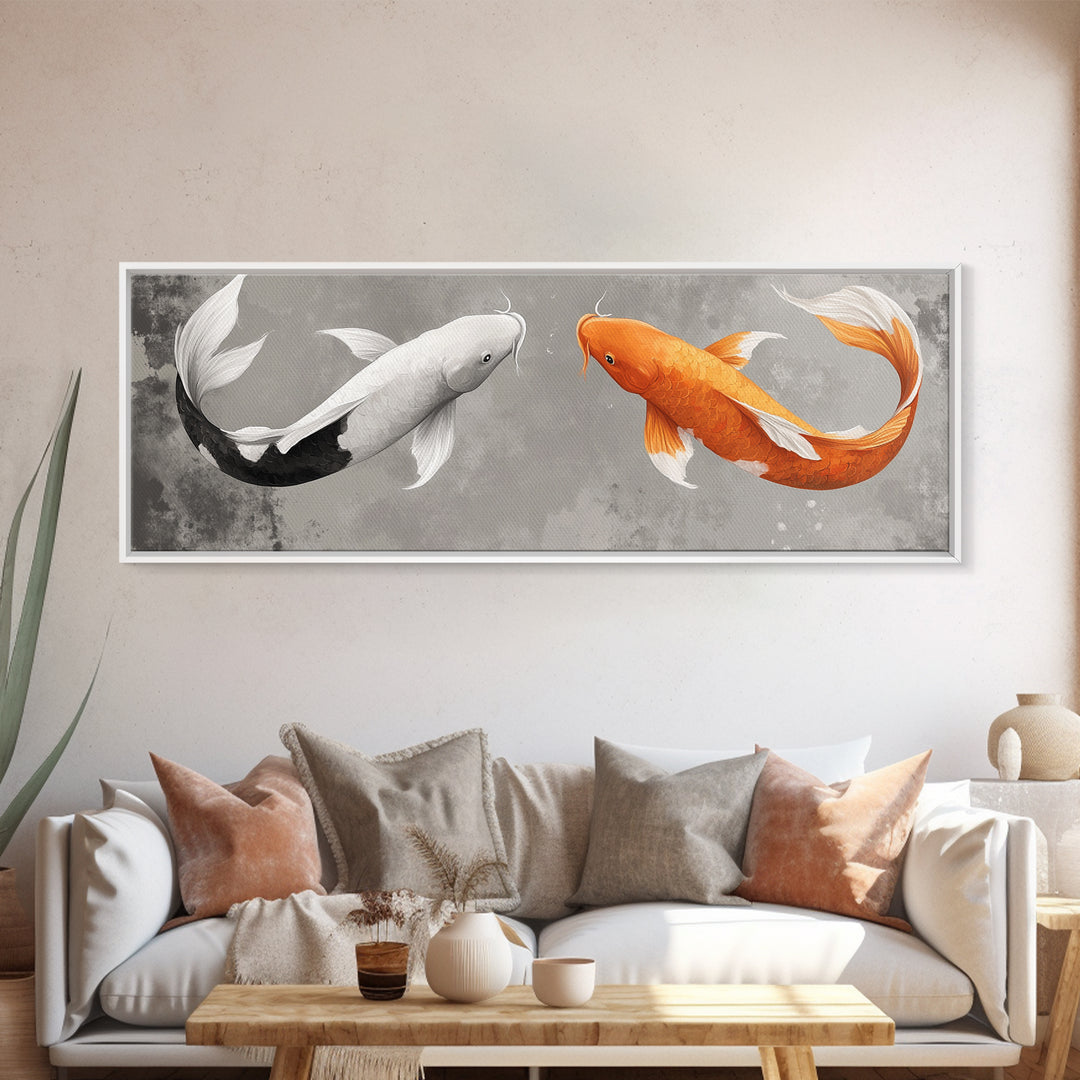 Koi Fish Painting Print, Panoramic Wabi Sabi Wall Art, Horizontal Art, 24x72 Art, Oversized Wide Wall Art, Koi Fish Wall Art