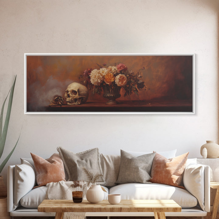 Gothic Flowers Still Life, Skull Painting Canvas Print, Goth Decor, Witchy Wall Art, Witchy Decor, Witchy Gift Idea, Dark Academia Art