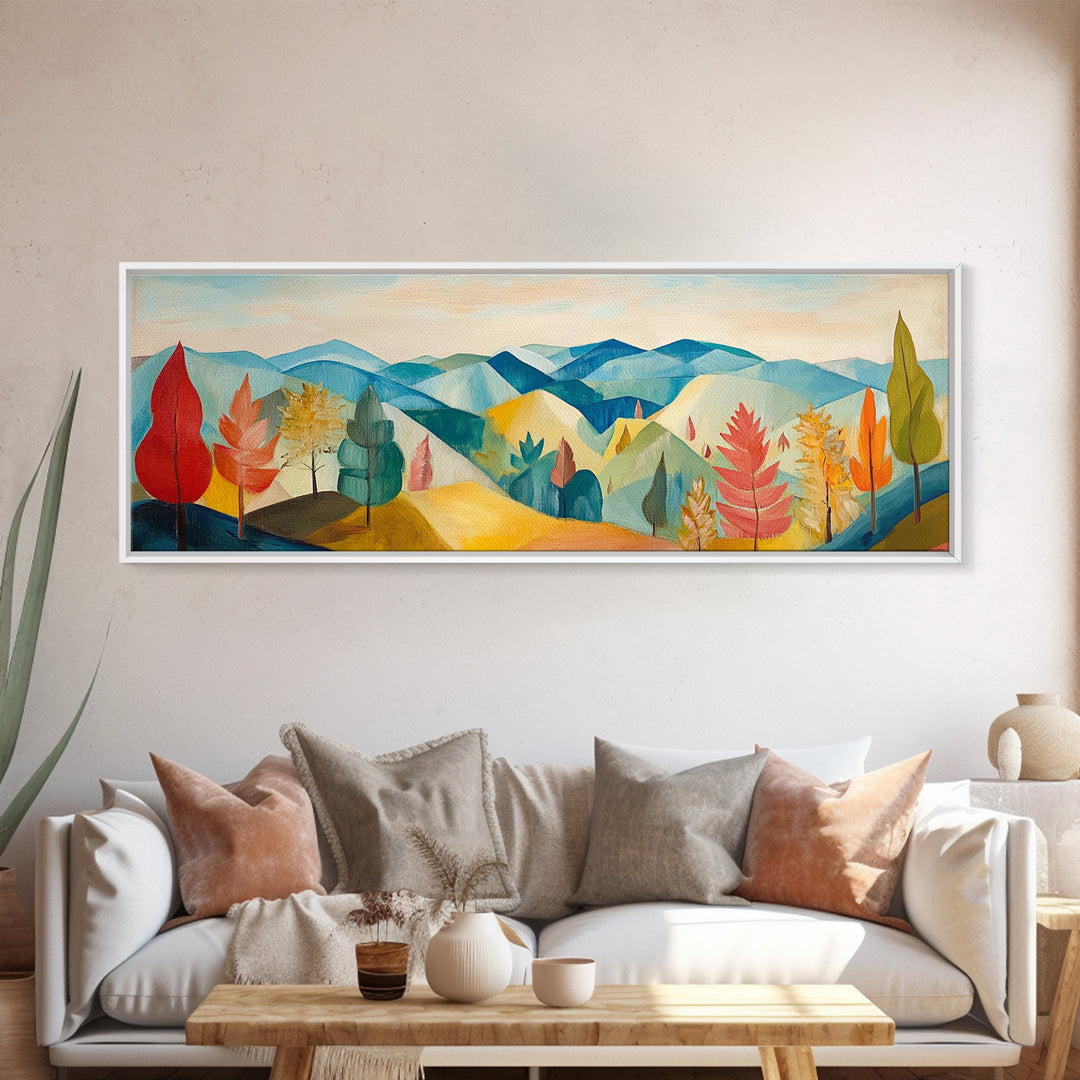 Abstract Fall Panoramic Landscape Painting Print, Framed Wall Art, Canvas Print, Living Room Art, Horizontal Wall Art, Fall Centerpiece