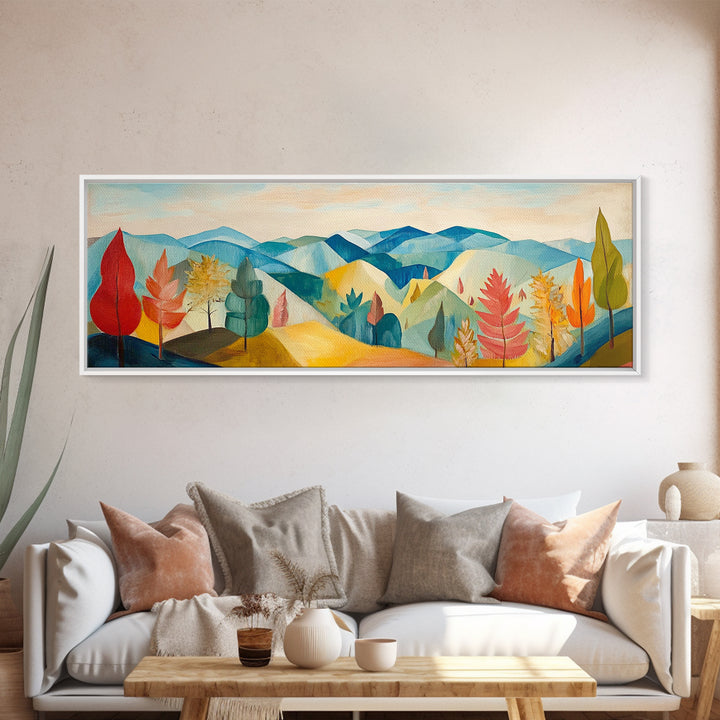 Abstract Fall Panoramic Landscape Painting Print, Framed Wall Art, Canvas Print, Living Room Art, Horizontal Wall Art, Fall Centerpiece