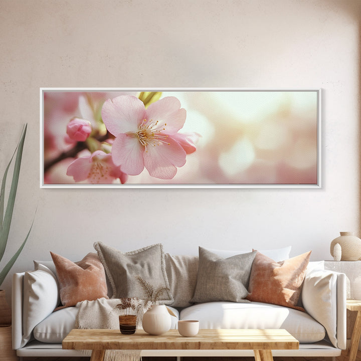 Closeup of a Cherry Blossom, Framed Canvas Print, Cherry Blossom Wall Art, Soothing Wall Art, Meditation Room Decor, Minimalist Art