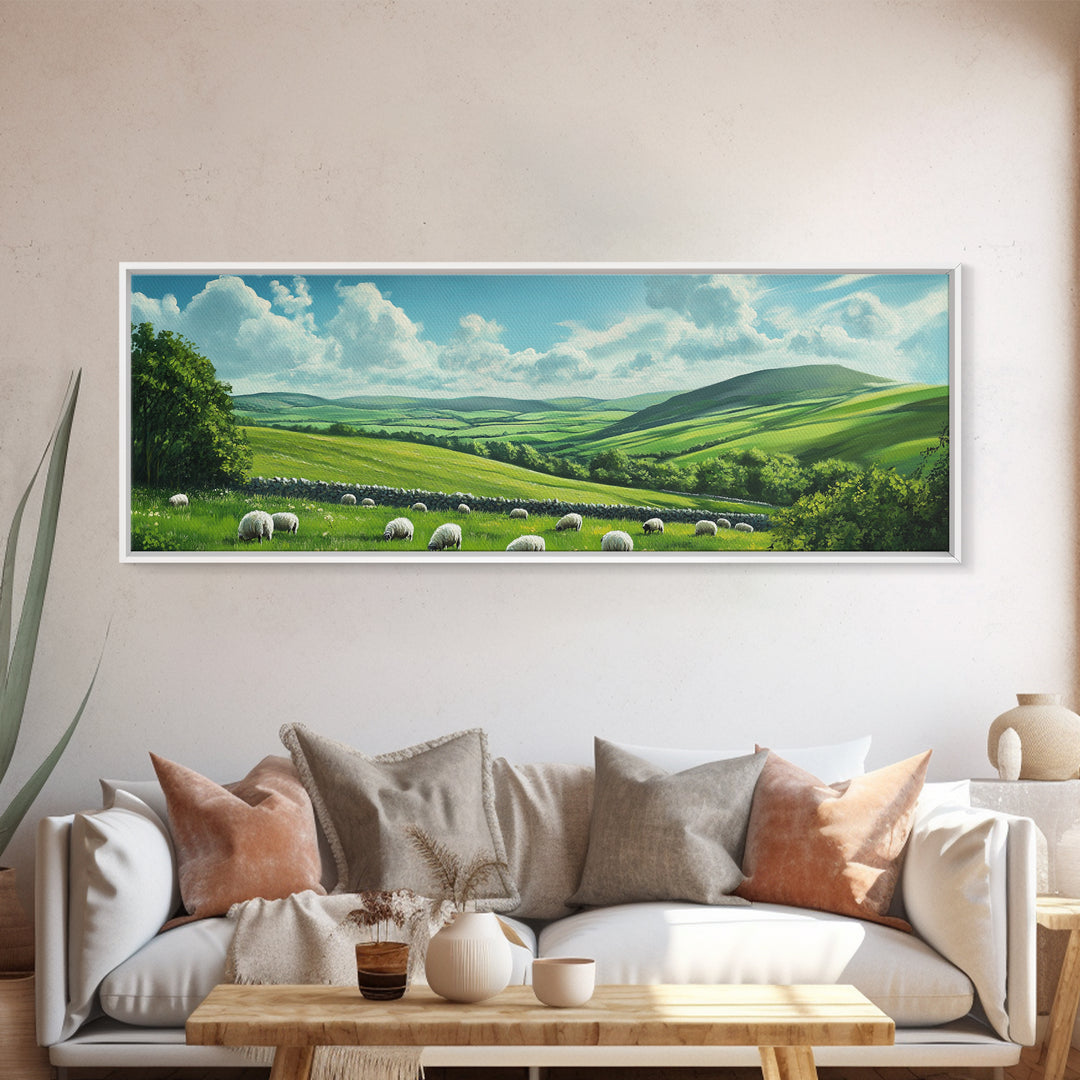 Landscape Painting Print Of The Hills of Ireland, Framed Canvas Print, Ireland Wall Are, Panoramic Home Decor, Horizontal Landscape Art