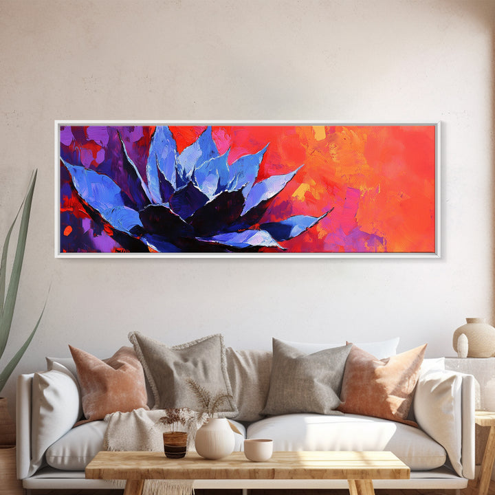 Blue Agave Plant Art Print Canvas Art Mexican Wall Art, Mexican Print, Chicano Art, Panoramic Botanical Wall Art, Colorful Desert Wall Art