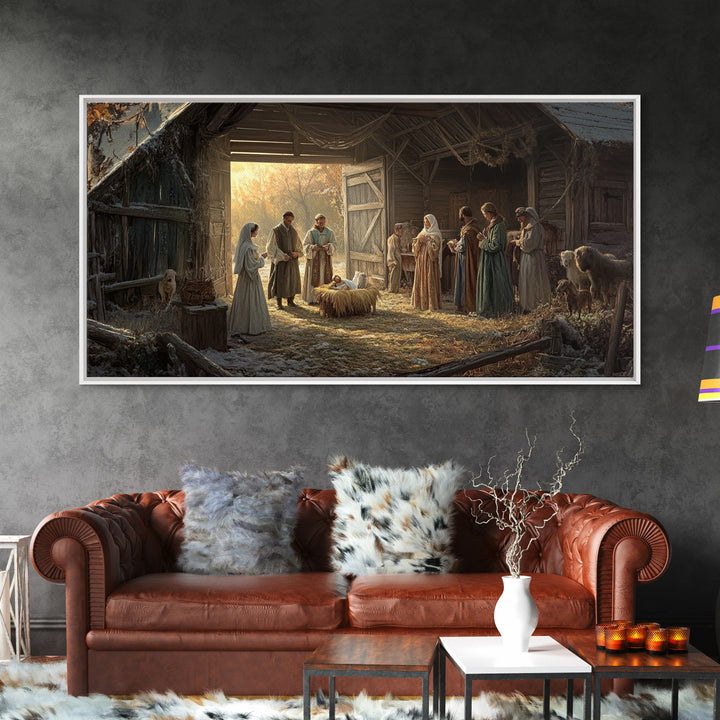Christmas Nativity Wall Art, Framed Canvas Print, Nativity Oil Painting, Nativity Art Print, Christmas Seasonal Wall Art Living Room Decor