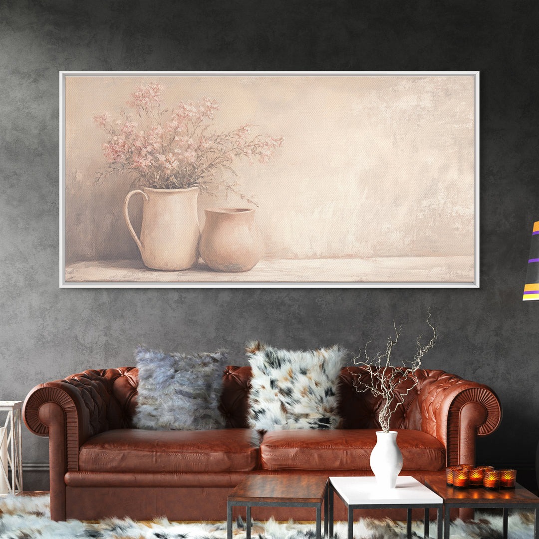 Beautiful Still Life Oil Painting Canvas Print, Boho Wall Art, Kitsch Home Decor, Kitchen Wall Art, Painting of Flower Pots