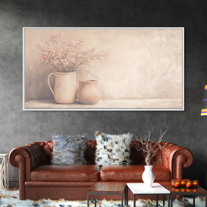 Beautiful Still Life Oil Painting Canvas Print, Boho Wall Art, Kitsch Home Decor, Kitchen Wall Art, Painting of Flower Pots