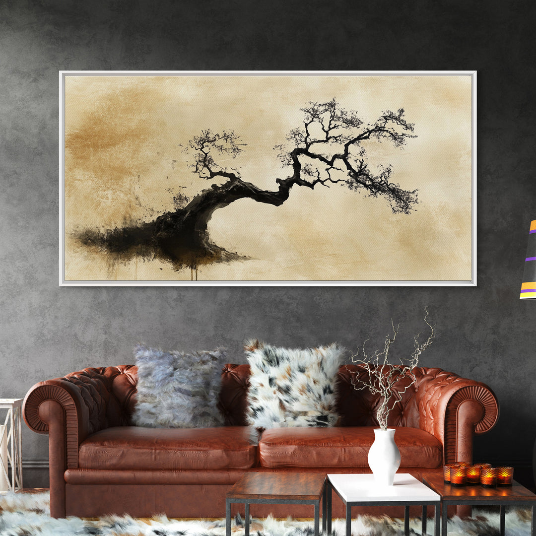 Bonzai Abstract Wall Art Framed Canvas Print, Wabi Sabi Art, Wabi Sabi Decor, Boho Home Decor, Botanical Prints