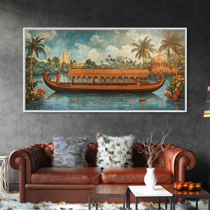 Mural of Kerala, Framed Canvas Print, Lush Jaipur Garden Wall Art Mural, Vibrant Green Canvas Art, Indian Wall Art, Highly Detailed Decor