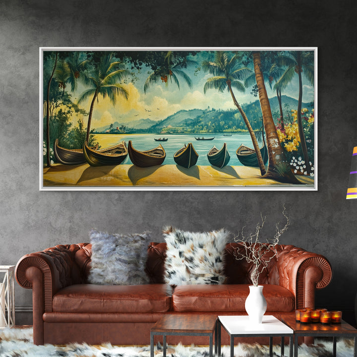 Mural of Kerala Framed Canvas Print, Jaipur Art, Indian Wall Art, Garden Wall Art, Botanical Wall Art, Colorful Wall Art, Kerala Painting