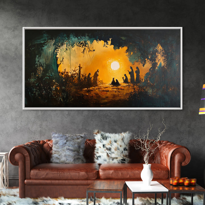 Christmas Nativity Painting on Canvas, Christmas Wall Art, Rustic Christmas Farmhouse Decor, Nativity Oil Painting, Christmas Decor