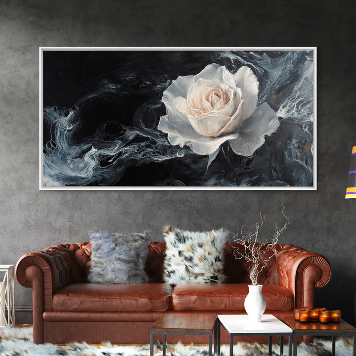 Abstract Oil Painting Print of a White Rose, Framed Canvas Print, Centerpiece Wall Art, Accent Piece Art, Floral Print, Flower Painting Wall Art