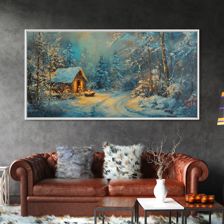 Above Mantle Christmas Wall Art, Framed Canvas Print, Cabin Art, Wall Art For Cabin, Winter Landscape Painting, Winter Themed Home Decor