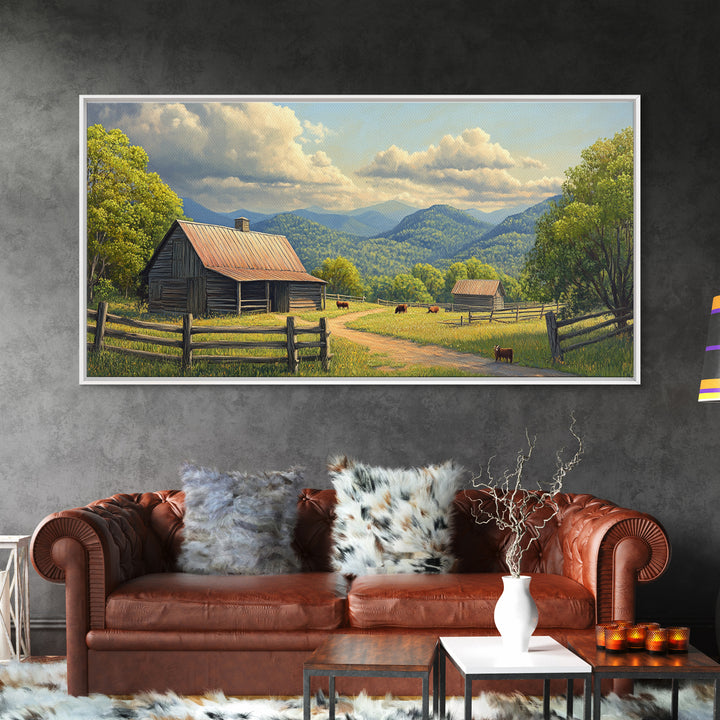 Barn Landscape Oil Painting Canvas Print, Rustic Farmhouse Home Decor, Modern Farm House Wall Art, Barn Wall Art, Barn Decor