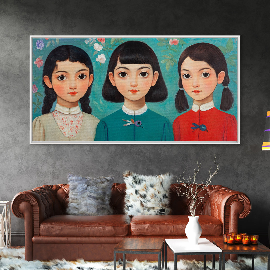 Creepy Wall Art Framed Canvas Print, Liminal Art, Liminal Spaces, Creepy Ghost Girls Painting
