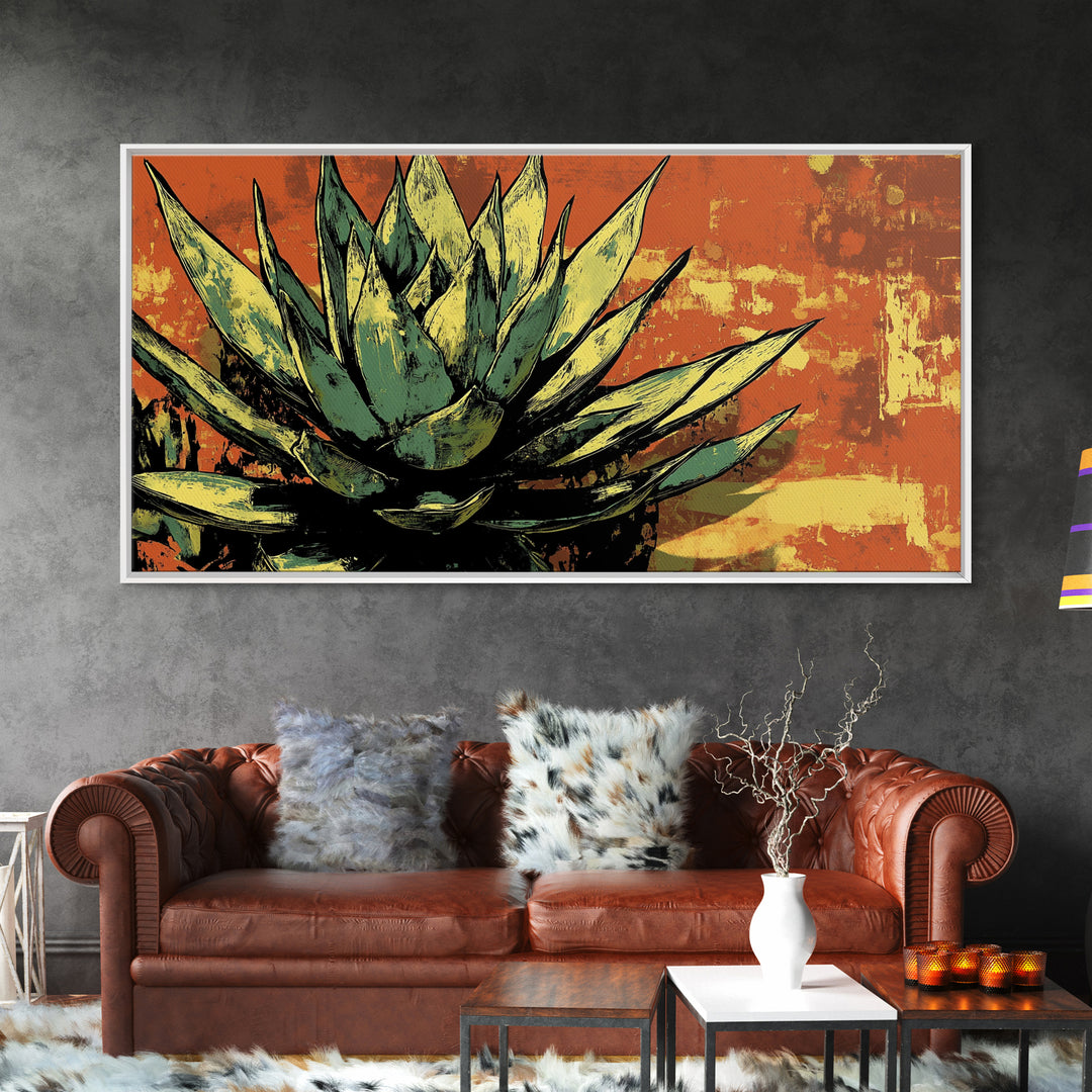 Blue Agave Pueblo Art Framed Canvas Print - Art of Arizona - Mexicano Home Decor - Chicano Art - Agave Painting - Bar Decor - Living Room Art