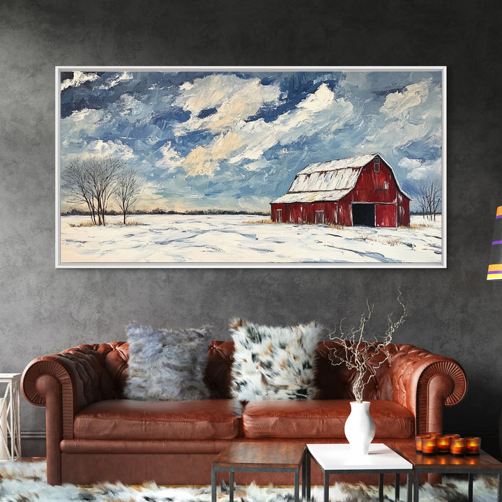 Rustic Barn Wall Art, Panoramic Farmhouse, Farmhouse Wall Decor, Old Barn Painting Canvas Print, Wood Background Rustic Wall Decor