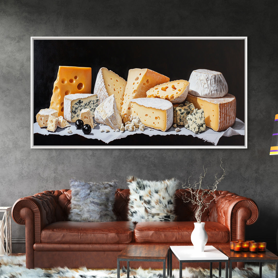 Cheese Lover Wall Art - Framed Canvas Print - Kitsch Kitchen Home Decor - Kitchen painting - Cheese Art - Cheese Painting