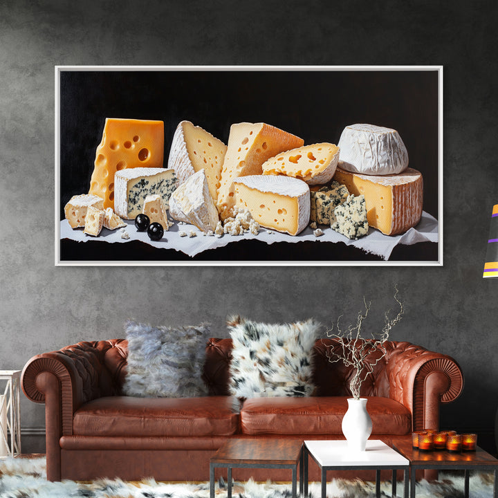 Cheese Lover Wall Art - Framed Canvas Print - Kitsch Kitchen Home Decor - Kitchen painting - Cheese Art - Cheese Painting