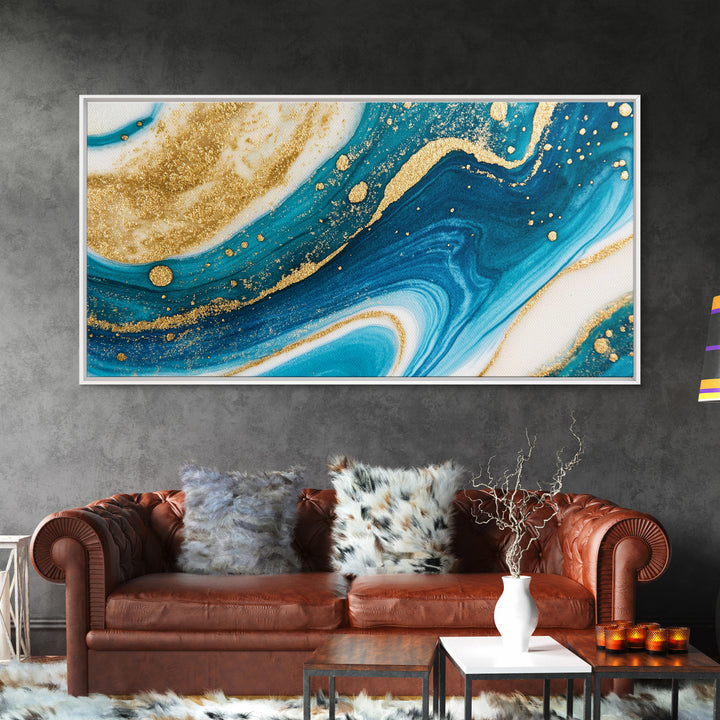 Blue, White and Gold Marble Canvas Print - Marble Painting - Centerpiece Wall Art - Statement Piece - Bold Artwork - Trendy Art - Abstract Art