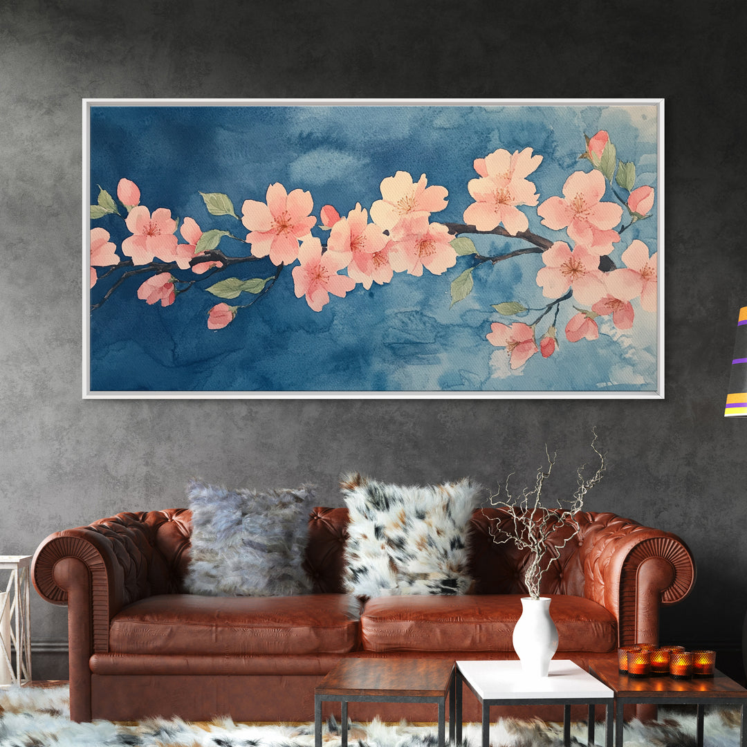 Cherry Blossoms Wall Art Canvas Print  - Pink Cherry Blossom Canvas Oil Painting - Wabi Sabi Wall Art - Purple Tree Nature Decor